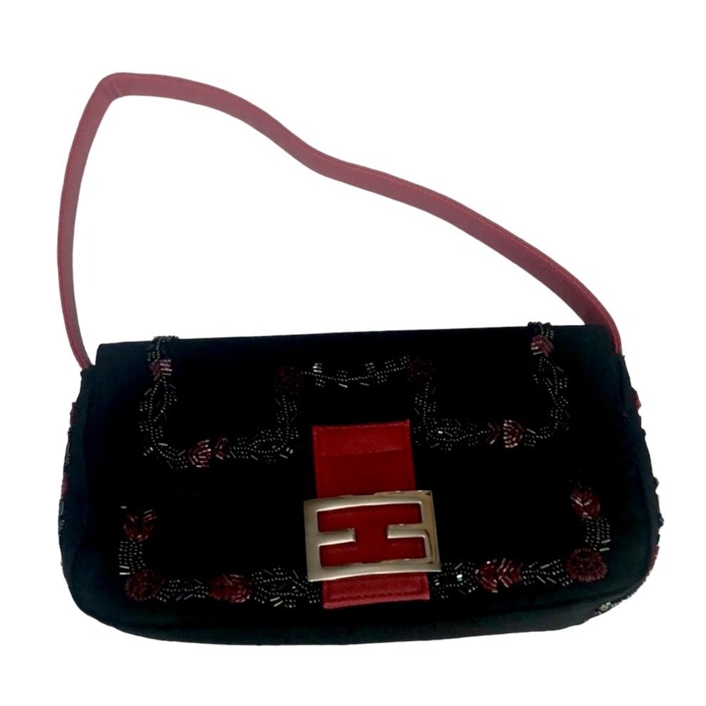Beaded Fendi Like Black Floral Bag
